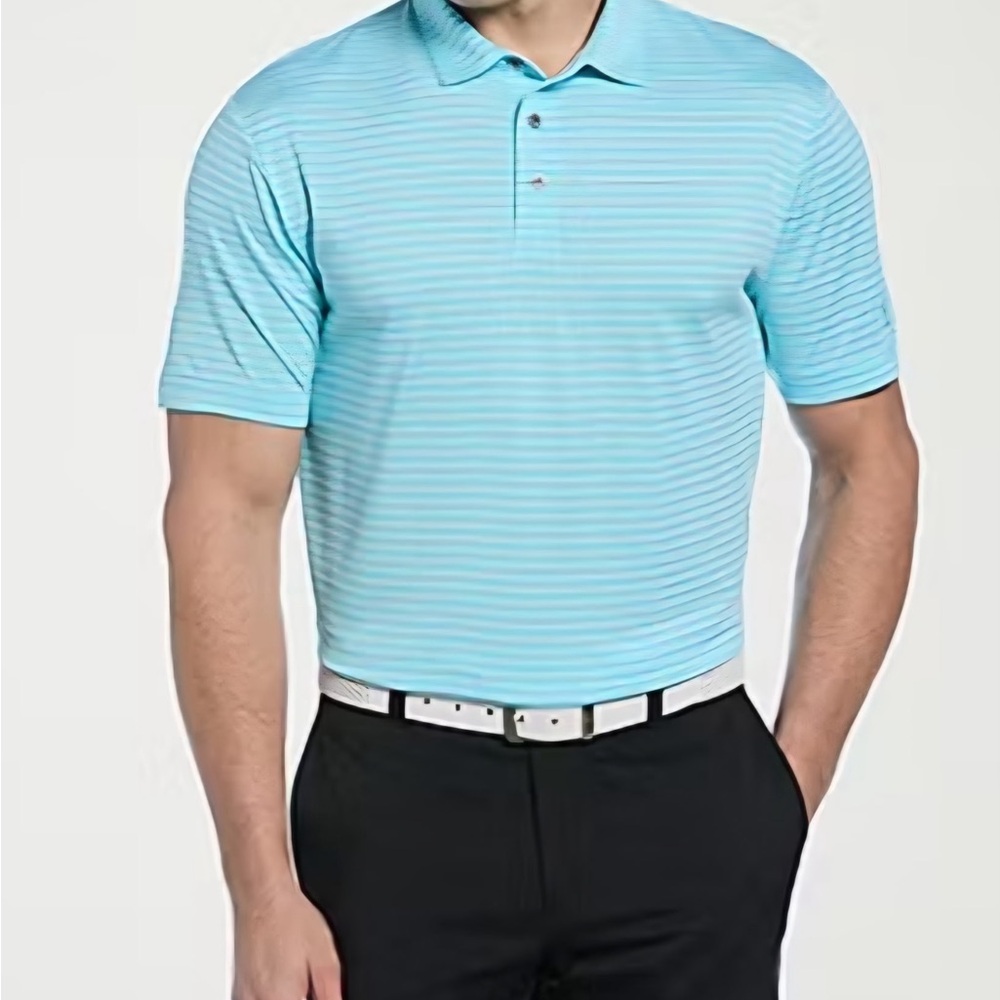 PGA Tour Light Blue Striped Polo Shirt